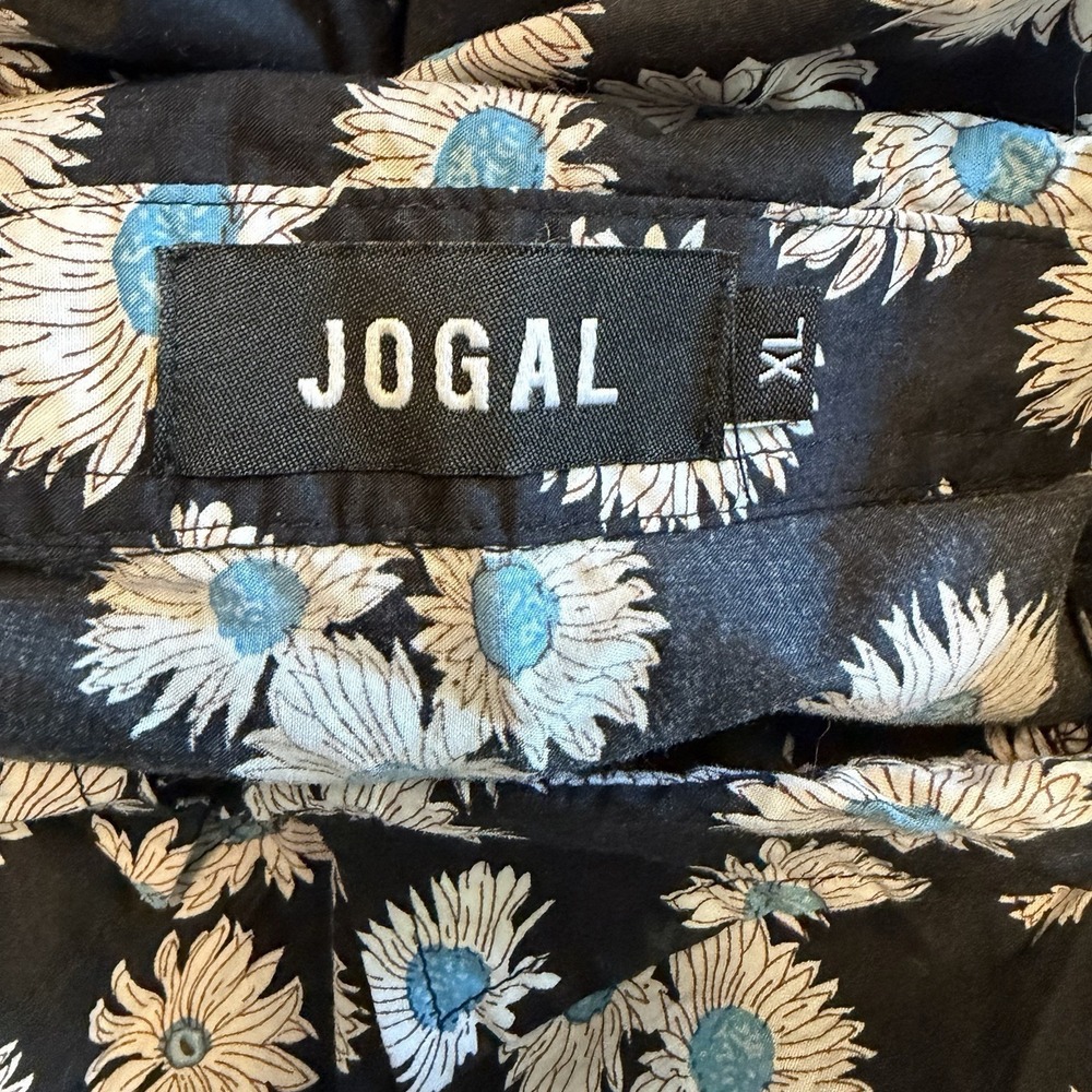 Jogal Mens XL Black Floral Button Up Shirt Preppy Cotton Summer Artsy Resortwear - Picture 12 of 12